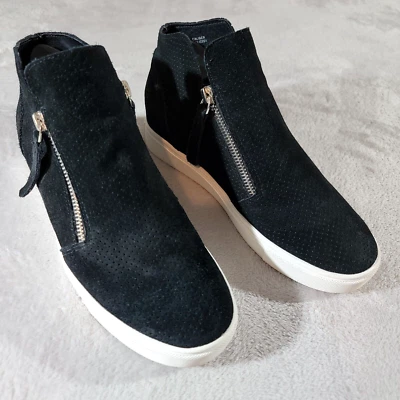 Steve Madden Sneaker Womens 8.5M Black Caliber High Top Perforated Suede Zip - Image 1 of 4