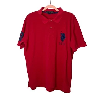US Polo Association Polo Shirt Big Pony Mens Size Large Red Blue Pure Cotton - Picture 1 of 10