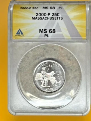 2000-P Massachusetts 25C ANACS MS68 PL Proof-Like State Quarter Washington - Image 1 of 4