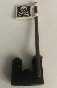 Lego Pirate Flag 2x2 Print Skull Crossbones Jolly Roger 2335p30 White W Pole Lot - Picture 1 of 3