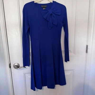 NWOT Jessica Howard Dress Sweater Dress Knit Bow Trim Acrylic Size Small. Blue - Image 1 of 4
