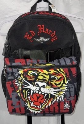 NUEVO CON ETIQUETAS Auténtica Mochila Ed Hardy Negra Tigre Ajuste La mayoría de las Computadoras Portátiles Correas Ajustables Foto 1 de 4
