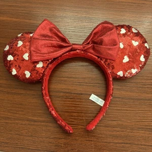 Cerchietto Disney Minnie Topolino Orecchie Love Rosso Paillettes Cuore Bianco San Valentino - Foto 1 di 11