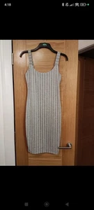 Grey White Pretty Little Thing Striped Midi Dress Size 12 - Picture 1 of 7