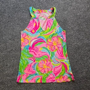 Lilly Pulitzer Top Womens XXS Pink Green Floral Tropical Elephant Tank Casual - Picture 1 of 8