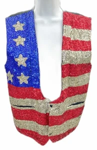 XL (38) JC USA Sequin Vest American Flag Stars Stripes Patriotic Unisex Vintage - Picture 1 of 6