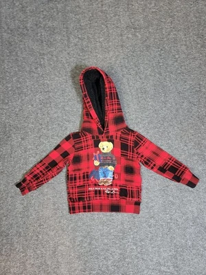 Polo Ralph Lauren POLO BEAR Sudadera con Capucha a Cuadros Roja Negra Niño Pequeño 2T Sudadera Vacaciones Foto 1 de 4