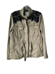Women’s Size S Gap Cargo Jacket Coat With Beige Black Lace And Waist Tie Pockets - Picture 1 of 13
