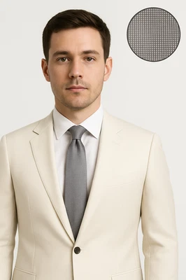 Argento Uomo Cravatta Matrimonio Tinta Formale Grigio Mini Quadri Regalo UK - Immagine 1 di 4