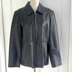 Giacca biker donna vintage anni 90 Worthington nera full zip vera pelle taglia L - Foto 1 di 4