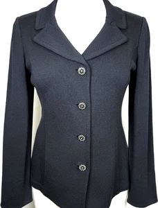 St.John button jacket black novelty knit silk black white cuffs NWOT size 12 - Picture 1 of 5