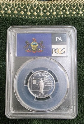Pennsylvania 1999-S Silver Proof Statehood (50 estados) cuarto, graduación profesional ¡PCGS PR69DCAM! Foto 1 de 2