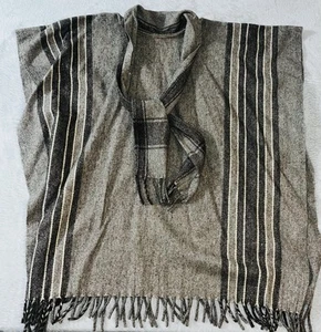 Poncho tejido 100 % lana vintage capa manta chal Sarape unisex talla única con corbata - Imagen 1 de 2