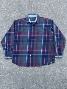 Faded Distressed Vintage Structure Flannel Long Sleeve Button Up Plaid Shirt XL - Picture 1 of 9