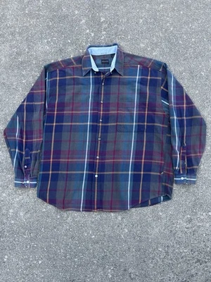 Faded Distressed Vintage Structure Flannel Long Sleeve Button Up Plaid Shirt XL - Image 1 of 4