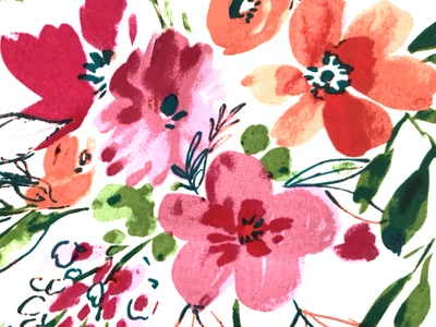 Floral Pattern Outdoor Fabric Garden Blooms Pink Red Orange Green by the YARD   - Image 1 of 4