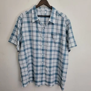 Haggar Mens Cool 18 Tec Button Up Shirt XXL Blue White Plaid Polyester Casual - Picture 1 of 7