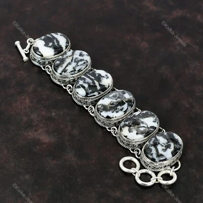 Pulsera ajustable blanca vintage de plata 925 con cadena turquesa búfalo natural Foto 1 de 4