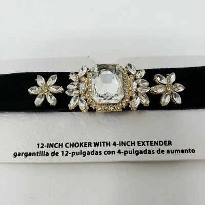  维多利亚式浪漫项圈项链水钻 12 英寸黑色天鹅绒华丽  — 第 1/2 张图片