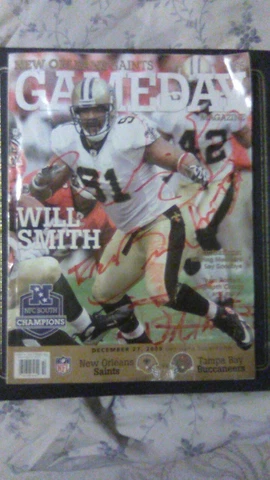 DREW BREES ,Will SMITH & VILMA 2009 NEW ORLEANS SAINTS SB XLIV YR Autographed Ma Cover