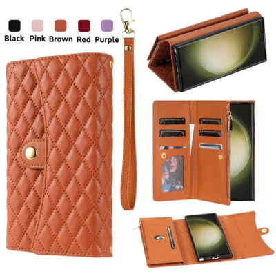 Fashion Zipper Leather Card Wallet Stand Case For Samsung S25 S24 Ultra S23 S8 - Image 1 of 4