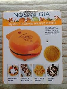 Mini Pumpkin Waffle Maker Nostalgia MyMini Non-stick Easy Wipe Clean Orange New