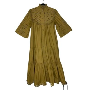 V de Vinster Size Medium Dress Broderie Anglaise Tiered Midi Cotton Oversized - Picture 1 of 10