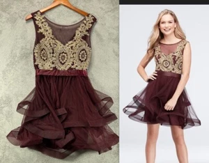 Jodi Kristopher Juniors 13 Fit Flare Dress Party Burgundy Red Gold Sleeveless - Picture 1 of 14