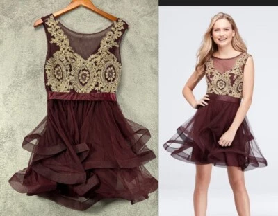 Jodi Kristopher Juniors 13 Fit Flare Dress Party Burgundy Red Gold Sleeveless - Image 1 of 4