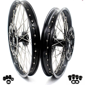 KKE 21/19'' Spoked Wheels Rims Fit Suzuki RM125 RM250 1996-2000 CNC Black Hubs - Picture 1 of 12