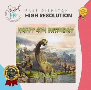 KIDS DINOSAUR PERSONALISED SQUARE BIRTHDAY CAKE TOPPER DECORATION - Picture 1 of 1
