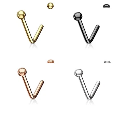Surgical Steel L Bend Nose Stud Ball Dome or Flat Top - Image 1 of 4