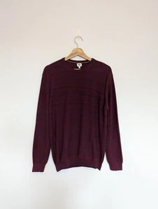 John Lewis Kin Mens Jumper Size Medium Burgandy Navy Stripe 50% Merino Wool - Bild 1 von 7