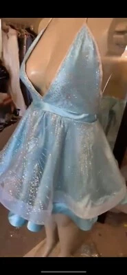 Vestido corto de fiesta de graduación con cuello en V de espagueti brillante vestido de cóctel Foto 1 de 4