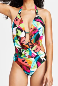 Bar III Women's Tropical Dreams Cowlneck One-Piece Swimsuit, Size Small - Picture 1 of 3