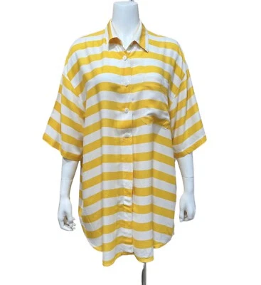 Camisa para mujer Krazy Kat con botones amarilla blanca a rayas manga corta 22/24 Foto 1 de 4