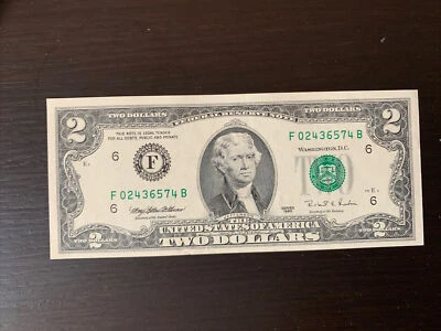 62422 Banknote US $2 Two Dollar Bill 1995 Nice #F02436574B UNC? AU? Crisp Money - Image 1 of 2