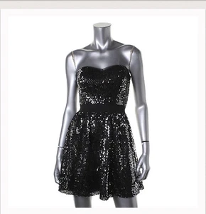 Neu mit Etikett aquamarin schwarz Pailletten trägerlos Cocktailkleid Größe S M (markiert M fällt klein aus) - Bild 1 von 4