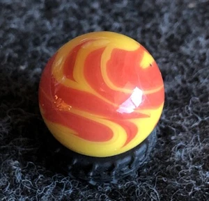 ANTIQUE CHRISTENSEN AGATE CAC SWIRL MARBLE .61” Orange On Yellow Look Wet NM+/M- - Picture 1 of 8