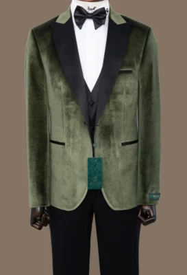 Oress Men's 2 Piece Tuxedo Suit Pants Coat Size 48 NWT Dark Green Velvet - Image 1 of 4