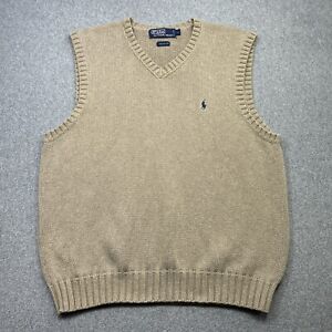 Polo Ralph Lauren Sweater Vest Mens Large Light Brown V Neck Cotton Golf Dad L