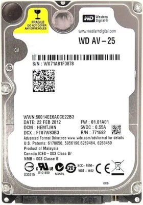WD AV-25 AUDIO-VIDEO 24x7 WD3200BUCT 320GB 5400U/min 16MB SATA II 2.5'' Zoll - Bild 1 von 4