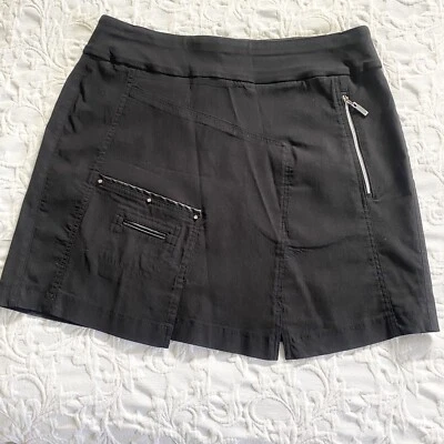 Falda de tenis de golf Jamie Sadock para mujer 8 plisada negra plateada cremalleras elásticas Foto 1 de 4