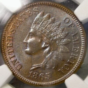 1865/1__5 INDIAN HEAD CENT/PENNY RE PUNCH DATE GORGEOUS FS-1301/SNOW#1 NGC MS 62 - Picture 1 of 10