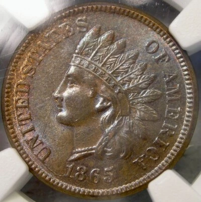 1865/1__5 INDIAN HEAD CENT/PENNY RE PUNCH DATE GORGEOUS FS-1301/SNOW#1 NGC MS 62 - Image 1 of 4