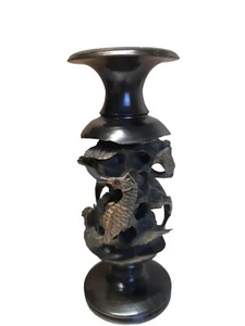 Cuban Guayacan Lignum Vitae Hand Carved Wood Bud Vase Candleholder Seahorse  - Picture 1 of 10