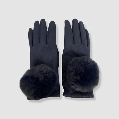 Guantes para mujer Pia Rossini azul Leighton imitación gamuza pompón talla única Foto 1 de 4