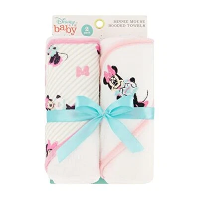 Disney Cudlie Baby Girl Minnie Mouse 2 Pack Rolled/Carded Hooded Towels in Ti... - Image 1 of 4