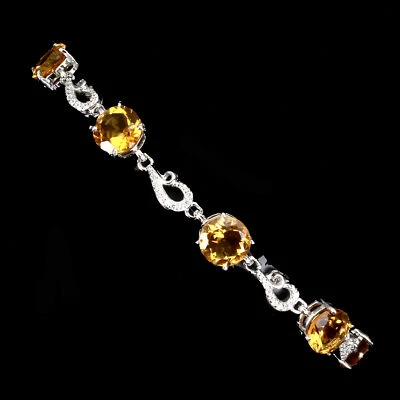 925纯银手链圆形黄水晶8毫米天然宝石首饰 — 第 1/4 张图片