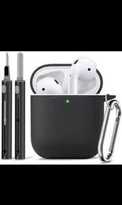 AirPod 1st Generation 2 In 1 Cleaner Kit And Soft Silicone Case BLACK - Picture 1 of 6